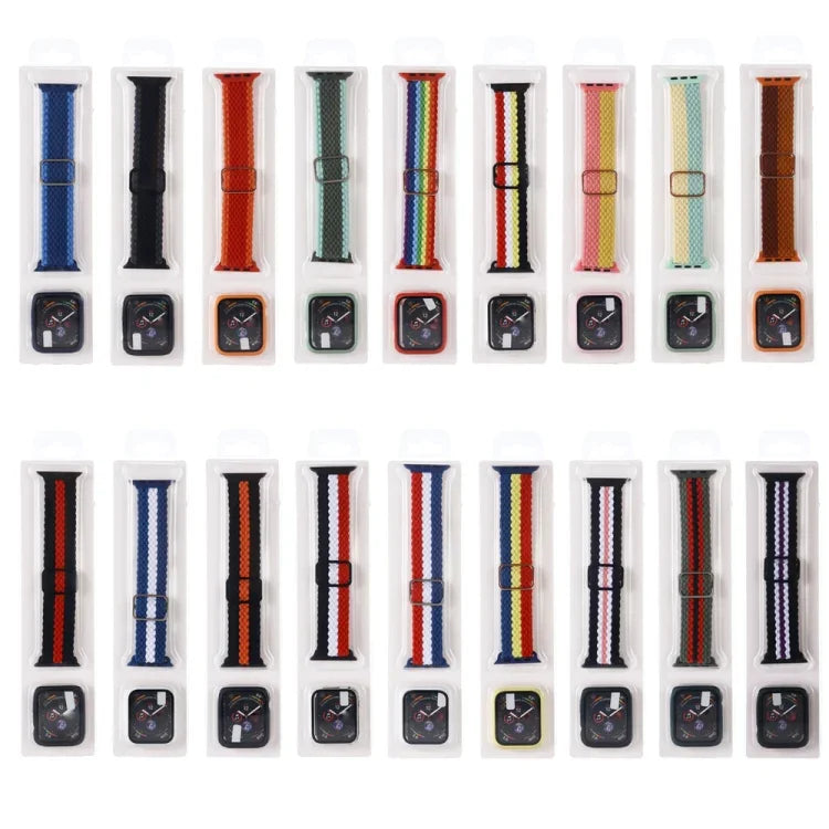 ชุดสายรัดนาฬิกาไนลอนทอแบบมีลายปรับได้พร้อมเคส สำหรับ Apple Watch Series, 7 ขนาด 41 มม./6&SE&5&4 ขนาด 40 มม./3&2&1 ขนาด 38 มม., 7 ขนาด 45 มม./6&SE&5&4 ขนาด 44 มม./3&2&1 ขนาด 42 มม.