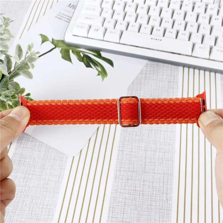 ชุดสายรัดนาฬิกาไนลอนทอแบบมีลายปรับได้พร้อมเคส สำหรับ Apple Watch Series, 7 ขนาด 41 มม./6&SE&5&4 ขนาด 40 มม./3&2&1 ขนาด 38 มม., 7 ขนาด 45 มม./6&SE&5&4 ขนาด 44 มม./3&2&1 ขนาด 42 มม.