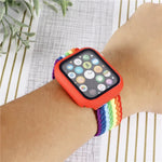 ชุดสายรัดนาฬิกาไนลอนทอแบบมีลายปรับได้พร้อมเคส สำหรับ Apple Watch Series, 7 ขนาด 41 มม./6&SE&5&4 ขนาด 40 มม./3&2&1 ขนาด 38 มม., 7 ขนาด 45 มม./6&SE&5&4 ขนาด 44 มม./3&2&1 ขนาด 42 มม.