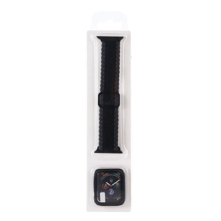 ชุดสายรัดนาฬิกาไนลอนทอแบบมีลายปรับได้พร้อมเคส สำหรับ Apple Watch Series, 7 ขนาด 41 มม./6&SE&5&4 ขนาด 40 มม./3&2&1 ขนาด 38 มม., 7 ขนาด 45 มม./6&SE&5&4 ขนาด 44 มม./3&2&1 ขนาด 42 มม.