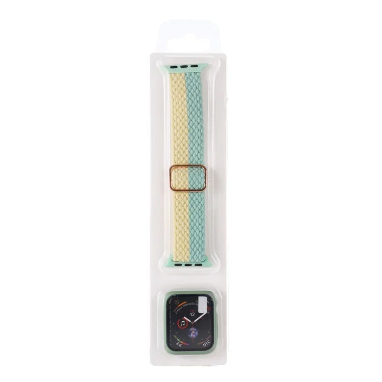 ชุดสายรัดนาฬิกาไนลอนทอแบบมีลายปรับได้พร้อมเคส สำหรับ Apple Watch Series, 7 ขนาด 41 มม./6&SE&5&4 ขนาด 40 มม./3&2&1 ขนาด 38 มม., 7 ขนาด 45 มม./6&SE&5&4 ขนาด 44 มม./3&2&1 ขนาด 42 มม.