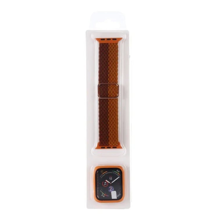 ชุดสายรัดนาฬิกาไนลอนทอแบบมีลายปรับได้พร้อมเคส สำหรับ Apple Watch Series, 7 ขนาด 41 มม./6&SE&5&4 ขนาด 40 มม./3&2&1 ขนาด 38 มม., 7 ขนาด 45 มม./6&SE&5&4 ขนาด 44 มม./3&2&1 ขนาด 42 มม.