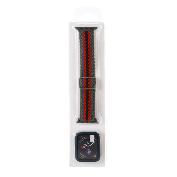 ชุดสายรัดนาฬิกาไนลอนทอแบบมีลายปรับได้พร้อมเคส สำหรับ Apple Watch Series, 7 ขนาด 41 มม./6&SE&5&4 ขนาด 40 มม./3&2&1 ขนาด 38 มม., 7 ขนาด 45 มม./6&SE&5&4 ขนาด 44 มม./3&2&1 ขนาด 42 มม.
