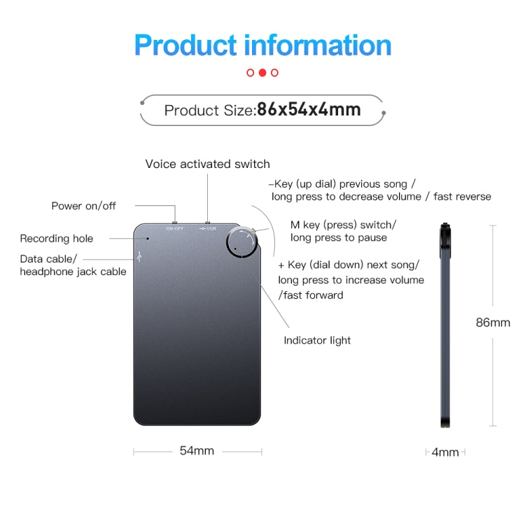 เครื่องบันทึกเสียงแบบบัตรพกพา K2 บางพิเศษ, 4GB, 8GB, 16GB, 32GB