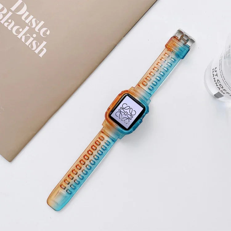 สาย TPU โปร่งใสไล่เฉดสีเจลลี่ สำหรับ Apple Watch Series, 7 41มม. / 6&SE&5&4 40มม. / 3&2&1 38มม., 7 45มม. / 6&SE&5&4 44มม. / 3&2&1 42มม.