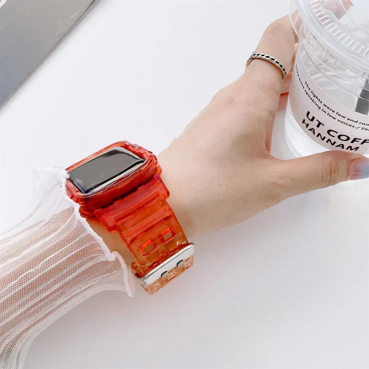 สาย TPU โปร่งใสไล่เฉดสีเจลลี่ สำหรับ Apple Watch Series, 7 41มม. / 6&SE&5&4 40มม. / 3&2&1 38มม., 7 45มม. / 6&SE&5&4 44มม. / 3&2&1 42มม.