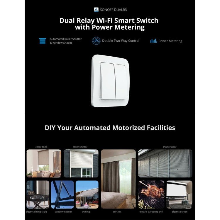 โมดูลสวิตช์สมาร์ท WiFi ควบคุมสองทาง Sonoff DUALR3, DUALR3