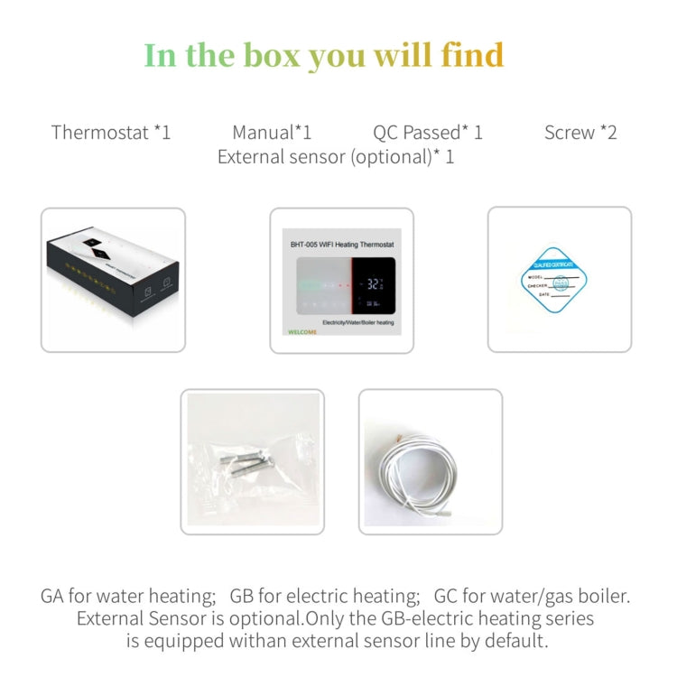 เทอร์โมสตัททำความร้อนบ้านอัจฉริยะ BHT-005-GC 220V AC 3A สำหรับกล่อง EU, ควบคุมหม้อต้มน้ำด้วยเซนเซอร์ภายในเท่านั้น, BHT-005-GC