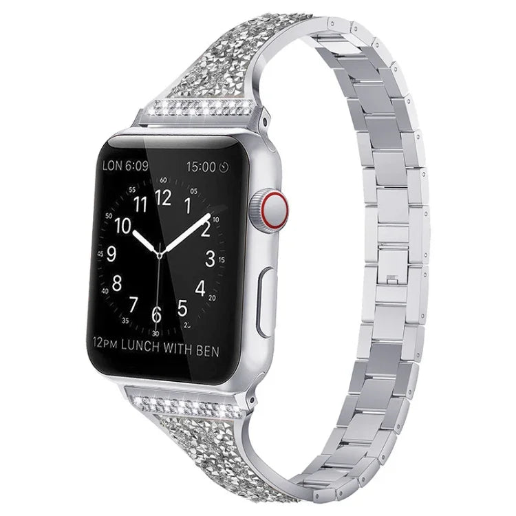 สายหนังประดับเพชรสำหรับ Apple Watch Series, 7 41มม. / 6&SE&5&4 40มม. / 3&2&1 38มม., 7 45มม. / 6&SE&5&4 44มม. / 3&2&1 42มม.