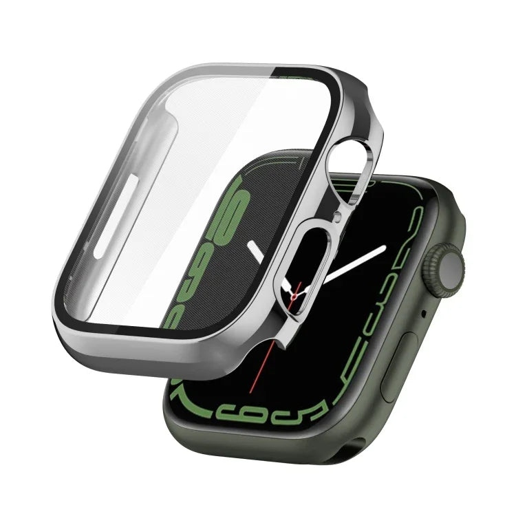 เคสกันกระแทก PC ชุบอิเล็กโทรไลต์ พร้อมฟิล์มกระจกนิรภัย สำหรับ Apple Watch Series 9 / 8 / 7 ขนาด 41 มม., สำหรับ Apple Watch Series 9 / 8 / 7 ขนาด 45 มม.