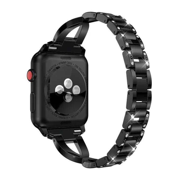 สายสแตนเลสสตีลประดับเพชร สำหรับ Apple Watch Series, 7 ขนาด 41 มม. / 6&SE&5&4 ขนาด 40 มม. / 3&2&1 ขนาด 38 มม., 7 ขนาด 45 มม. / 6&SE&5&4 ขนาด 44 มม. / 3&2&1 ขนาด 42 มม.