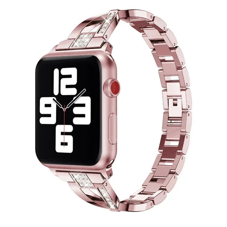 สายสแตนเลสสตีลประดับเพชร สำหรับ Apple Watch Series, 7 ขนาด 41 มม. / 6&SE&5&4 ขนาด 40 มม. / 3&2&1 ขนาด 38 มม., 7 ขนาด 45 มม. / 6&SE&5&4 ขนาด 44 มม. / 3&2&1 ขนาด 42 มม.