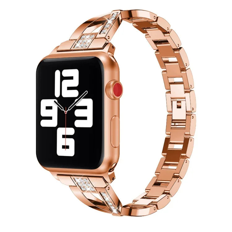 สายสแตนเลสสตีลประดับเพชร สำหรับ Apple Watch Series, 7 ขนาด 41 มม. / 6&SE&5&4 ขนาด 40 มม. / 3&2&1 ขนาด 38 มม., 7 ขนาด 45 มม. / 6&SE&5&4 ขนาด 44 มม. / 3&2&1 ขนาด 42 มม.