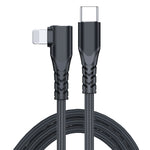 สายข้อมูลโทรศัพท์มือถือ 6A PD 20W USB-C / Type-C เป็น 8 Pin แบบข้อศอก ความยาว 1 เมตรและ 2 เมตร