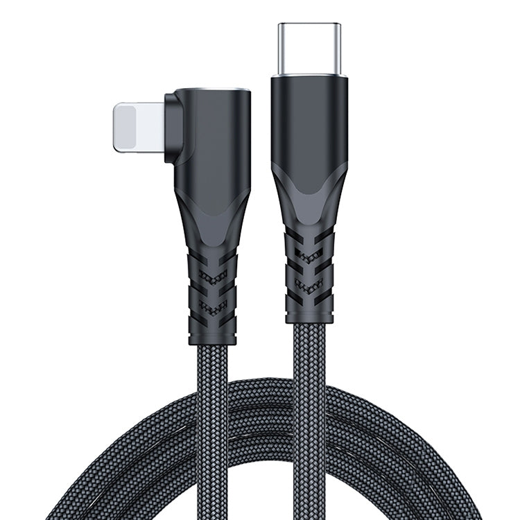 สายข้อมูลโทรศัพท์มือถือ 6A PD 20W USB-C / Type-C เป็น 8 Pin แบบข้อศอก ความยาว 1 เมตรและ 2 เมตร