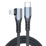 สายข้อมูลโทรศัพท์มือถือ 6A PD 20W USB-C / Type-C เป็น 8 Pin แบบข้อศอก ความยาว 1 เมตรและ 2 เมตร