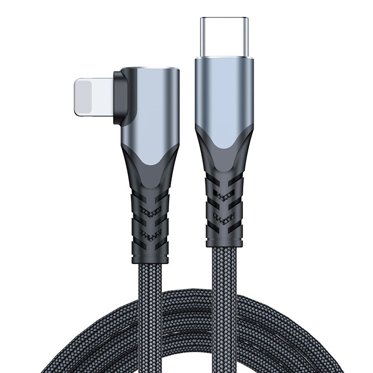 สายข้อมูลโทรศัพท์มือถือ 6A PD 20W USB-C / Type-C เป็น 8 Pin แบบข้อศอก ความยาว 1 เมตรและ 2 เมตร