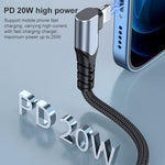 สายข้อมูลโทรศัพท์มือถือ 6A PD 20W USB-C / Type-C เป็น 8 Pin แบบข้อศอก ความยาว 1 เมตรและ 2 เมตร
