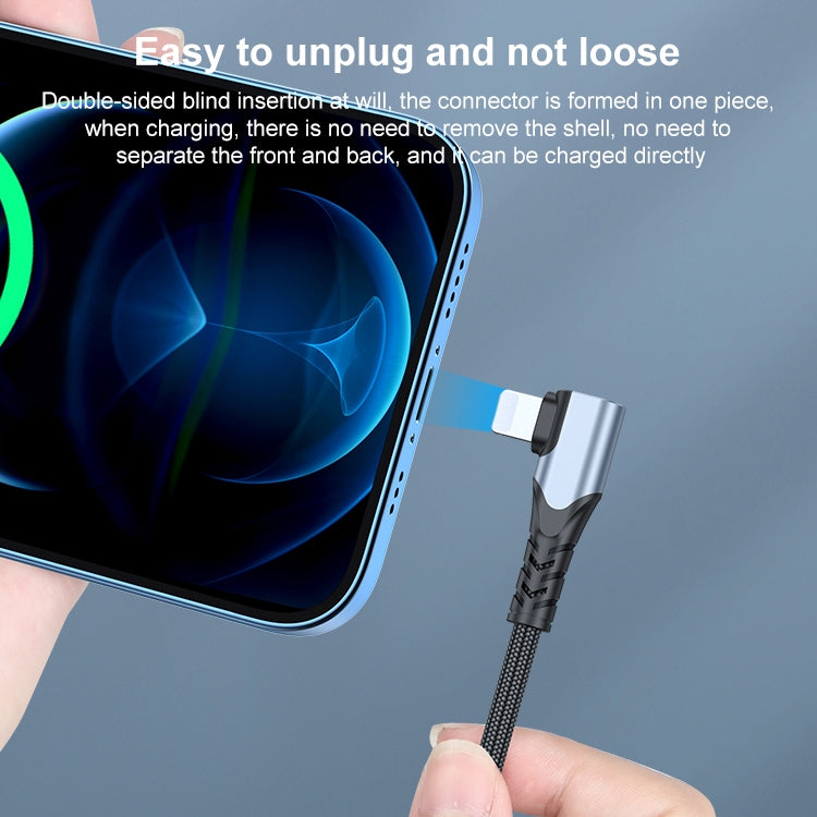 สายข้อมูลโทรศัพท์มือถือ 6A PD 20W USB-C / Type-C เป็น 8 Pin แบบข้อศอก ความยาว 1 เมตรและ 2 เมตร