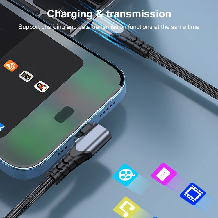 สายข้อมูลโทรศัพท์มือถือ 6A PD 20W USB-C / Type-C เป็น 8 Pin แบบข้อศอก ความยาว 1 เมตรและ 2 เมตร