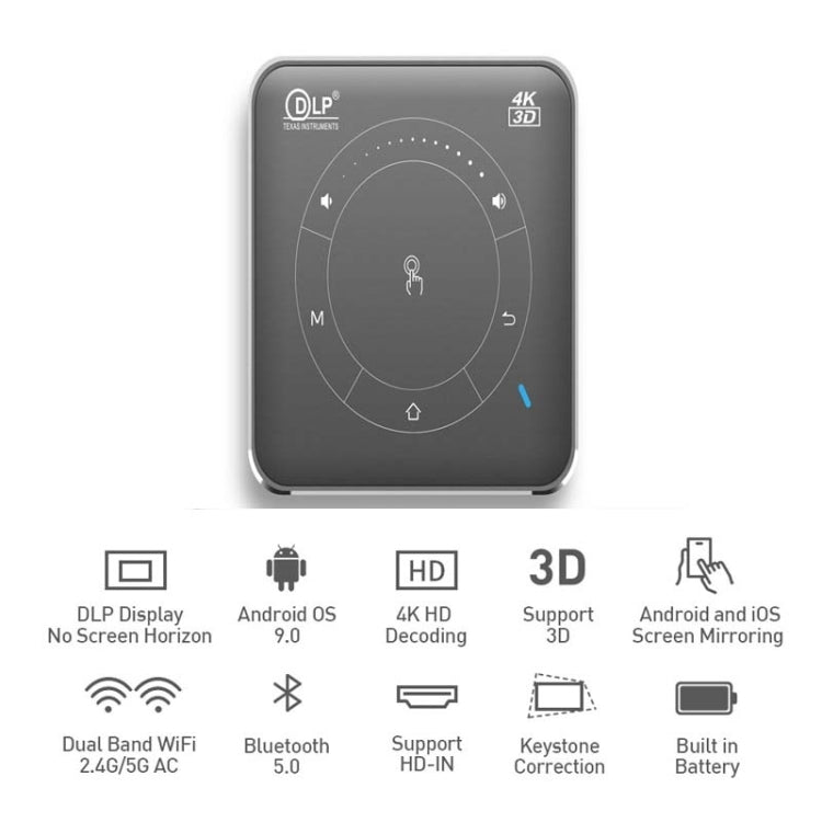 เครื่องฉายภาพอัจฉริยะ P11 854x480 DLP พร้อมรีโมทอินฟราเรด, Android 9.0, 4GB+32GB, ปลั๊ก EU, ปลั๊ก US, ปลั๊ก UK, ปลั๊ก AU