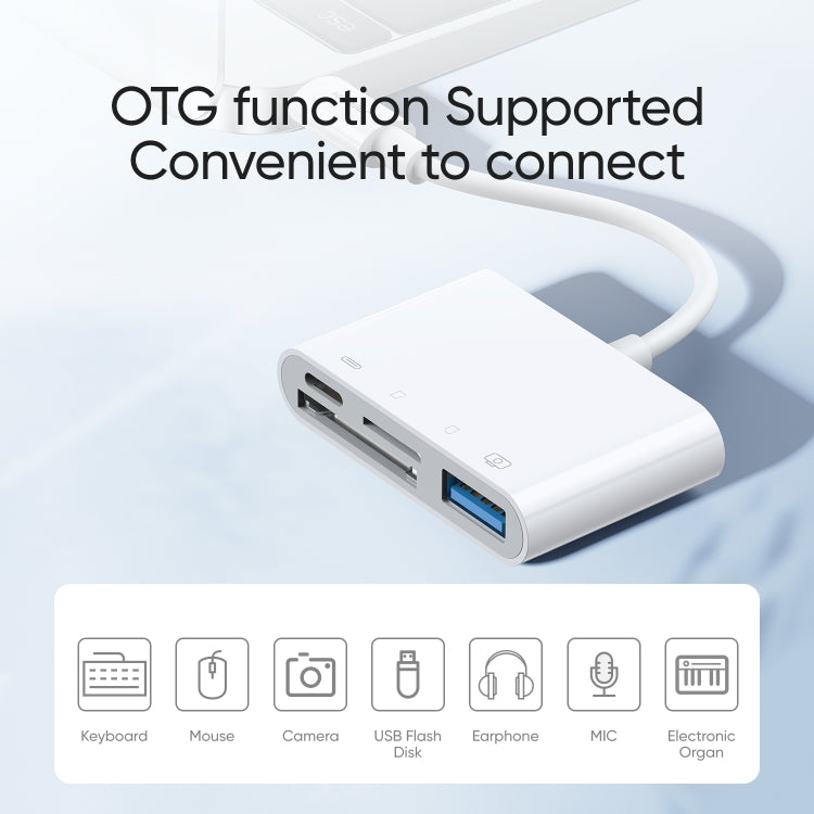 อะแดปเตอร์อ่านการ์ด JOYROOM S-H142 4 in 1 จาก 8 Pin เป็น SD / TF Card + ชาร์จ 8 Pin + อินเทอร์เฟซ USB OTG