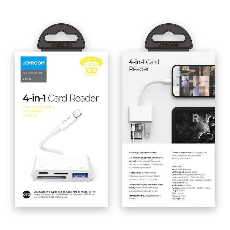 อะแดปเตอร์อ่านการ์ด JOYROOM S-H142 4 in 1 จาก 8 Pin เป็น SD / TF Card + ชาร์จ 8 Pin + อินเทอร์เฟซ USB OTG