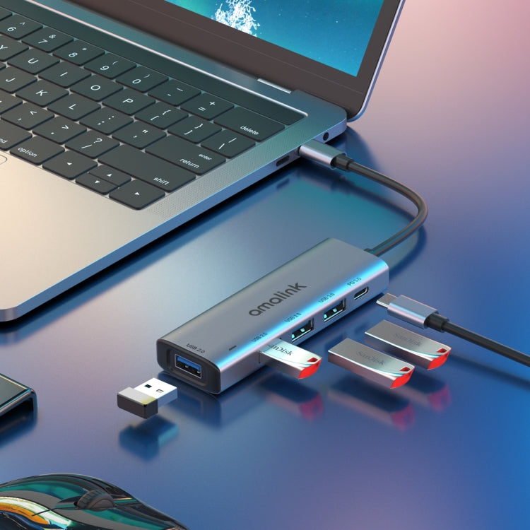 amalink 95119D HUB Docking Station อเนกประสงค์ Type-C / USB-C ถึง 4 พอร์ต USB + PD 3.0, 95119D