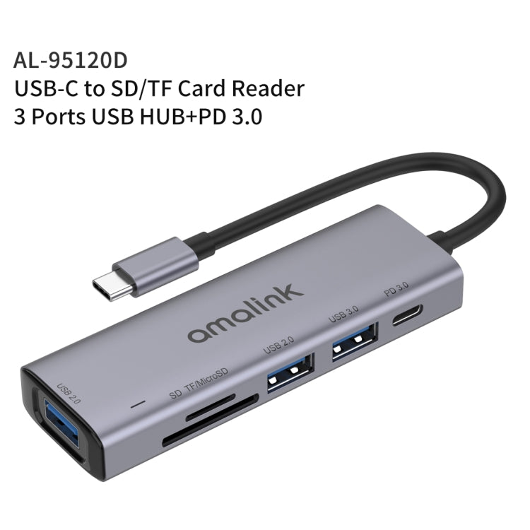 amalink 95120D HUB Docking Station อเนกประสงค์ Type-C / USB-C ถึง SD/TF + 3 พอร์ต USB + PD 3.0, 95120D