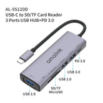 amalink 95120D HUB Docking Station อเนกประสงค์ Type-C / USB-C ถึง SD/TF + 3 พอร์ต USB + PD 3.0, 95120D