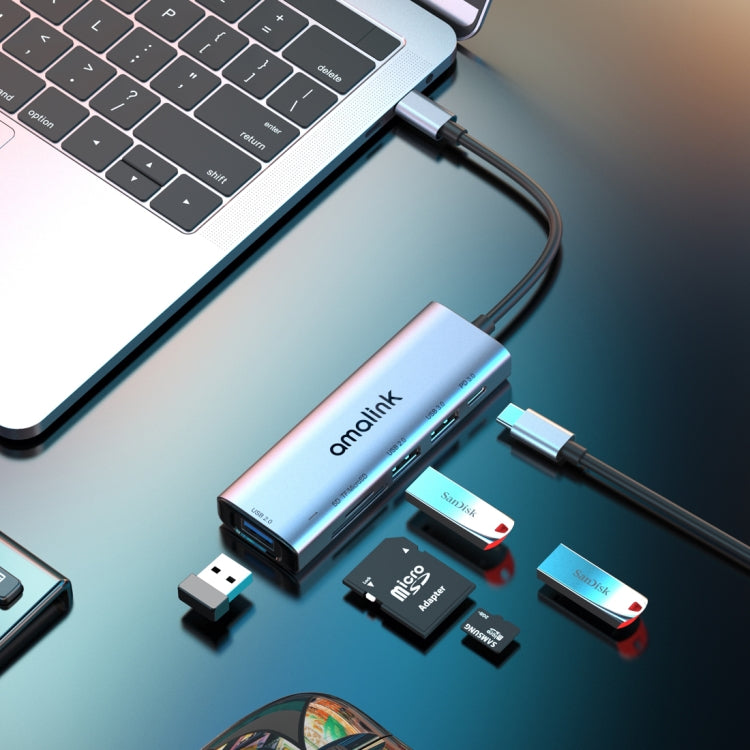 amalink 95120D HUB Docking Station อเนกประสงค์ Type-C / USB-C ถึง SD/TF + 3 พอร์ต USB + PD 3.0, 95120D