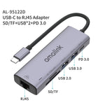 amalink 95122D HUB อเนกประสงค์ Type-C / USB-C ถึง RJ45 + 2 พอร์ต USB + PD 3.0, 95122D