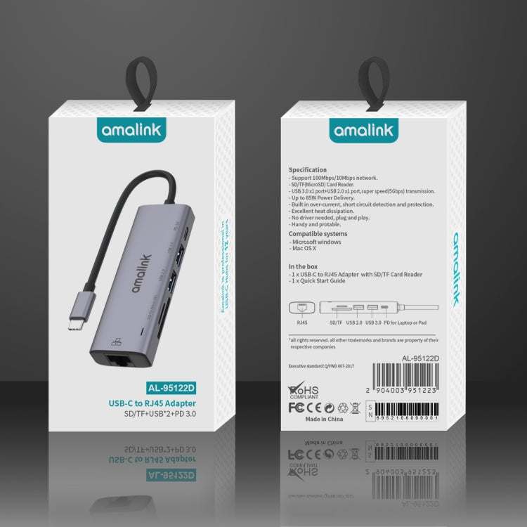 amalink 95122D HUB อเนกประสงค์ Type-C / USB-C ถึง RJ45 + 2 พอร์ต USB + PD 3.0, 95122D