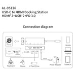 amalink 95126 HUB อเนกประสงค์ Type-C / USB-C ถึง HDMI คู่ + 2 พอร์ต USB + PD 3.0, 95126