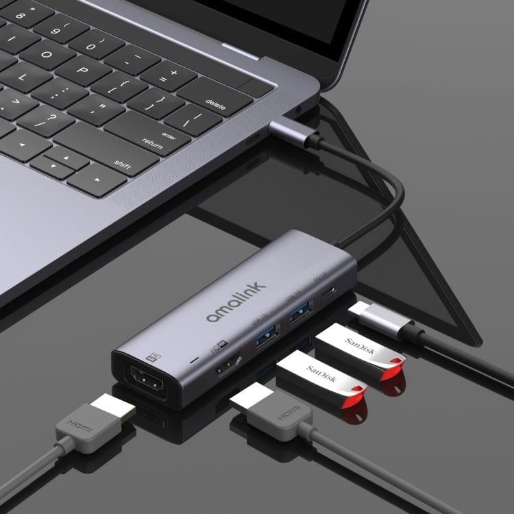 amalink 95126 HUB อเนกประสงค์ Type-C / USB-C ถึง HDMI คู่ + 2 พอร์ต USB + PD 3.0, 95126