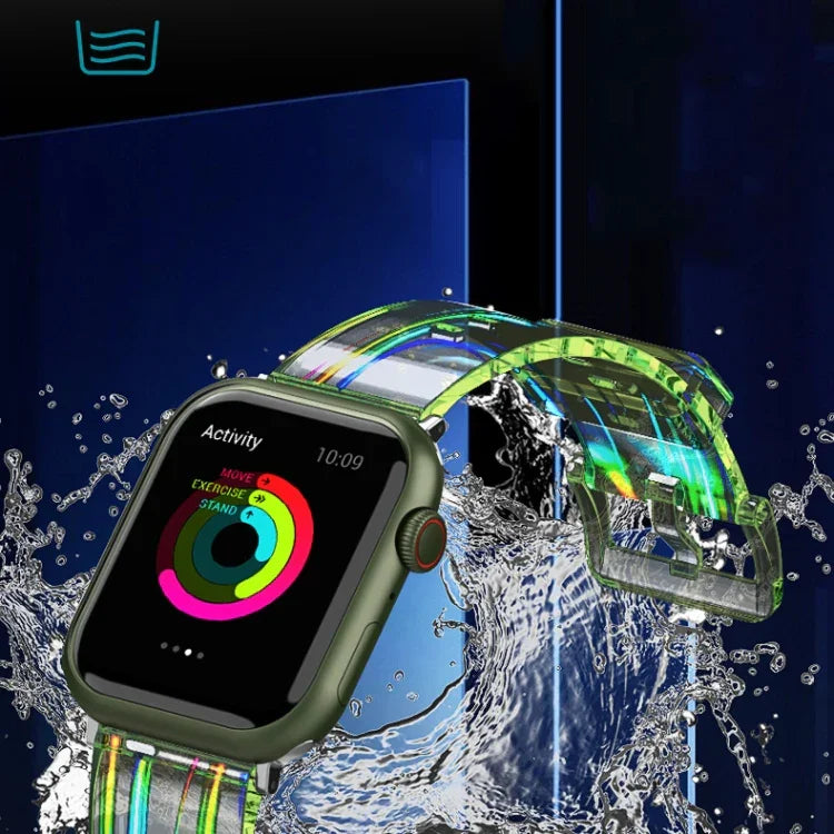 สายซิลิโคนใสสีสันสดใสสำหรับ Apple Watch Series, 7 ขนาด 45 มม. / 6 & SE & 5 & 4 ขนาด 44 มม. / 3 & 2 & 1 ขนาด 42 มม., 7 ขนาด 41 มม. / 6 & SE & 5 & 4 ขนาด 40 มม. / 3 & 2 & 1 ขนาด 38 มม.