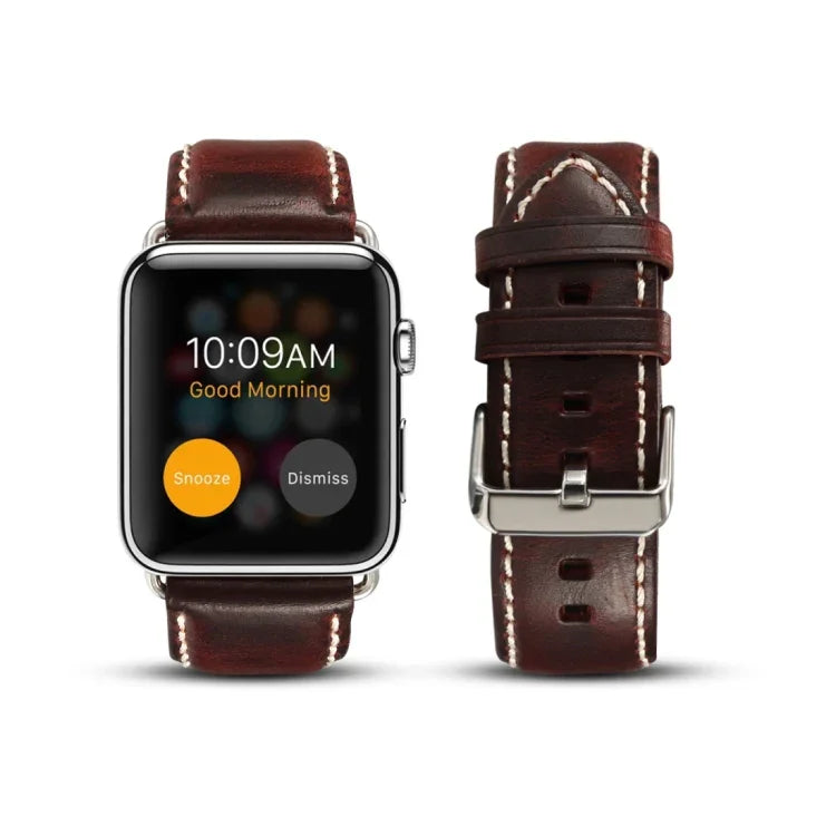 สายหนังวัวแท้เคลือบแว็กซ์ออยล์สไตล์เรโทร สำหรับ Apple Watch Series, สำหรับ Apple Watch Series 5
