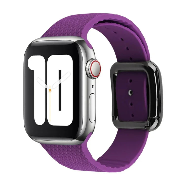 Black Buckle Silicone Watchband For Apple Watch Series, 7 45mm / 6&SE&5&4 44mm / 3&2&1 42mm