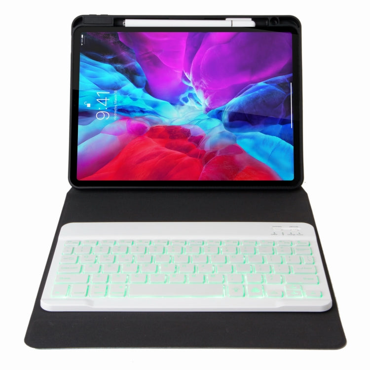 เคสหนังคีย์บอร์ดบลูทูธแบบมีไฟส่องหลังโมโนโครม H-102S พร้อมที่วางพับสามตอนด้านหลัง สำหรับ iPad 10.2 ปี 2020 & 2019 / Pro 10.5 นิ้ว, สำหรับ iPad 9.7 ปี 2018 & 2017, สำหรับ iPad Pro 11 นิ้ว ปี 2021 & 2020 & 2018 / Air 2020 10.9