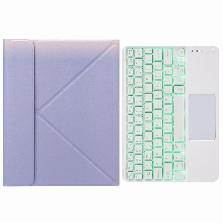 เคสหนังคีย์บอร์ดบลูทูธแบบมีไฟส่องหลังแบบสัมผัส H-097CS พร้อมที่วางพับสามตอนด้านหลัง สำหรับ iPad 9.7 ปี 2018 & 2017, สำหรับ iPad Pro 11 นิ้ว ปี 2021 & 2020 & 2018 / Air 2020 10.9