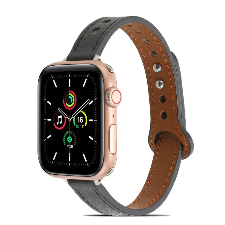 สายหนังหมุดคู่สำหรับ Apple Watch Series, 7 ขนาด 41 มม. / 6&SE&5&4 ขนาด 40 มม. / 3&2&1 ขนาด 38 มม., 7 ขนาด 45 มม. / 6&SE&5&4 ขนาด 44 มม. / 3&2&1 ขนาด 42 มม.