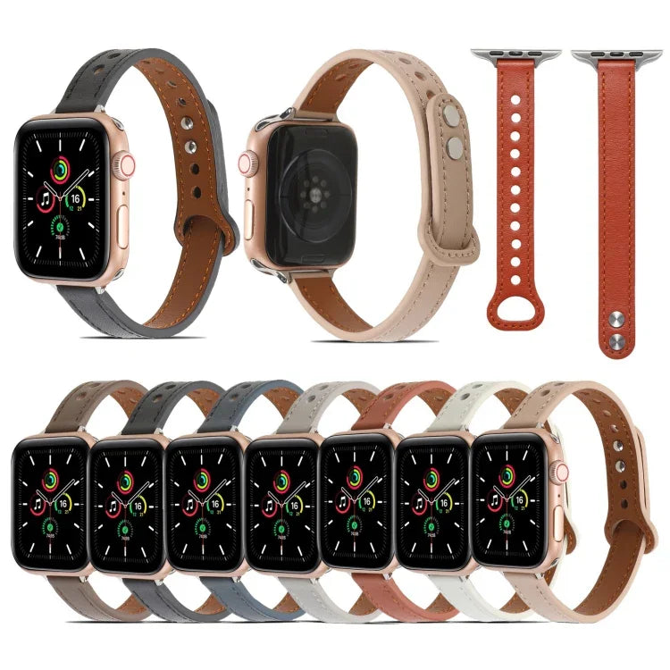 สายหนังหมุดคู่สำหรับ Apple Watch Series, 7 ขนาด 41 มม. / 6&SE&5&4 ขนาด 40 มม. / 3&2&1 ขนาด 38 มม., 7 ขนาด 45 มม. / 6&SE&5&4 ขนาด 44 มม. / 3&2&1 ขนาด 42 มม.