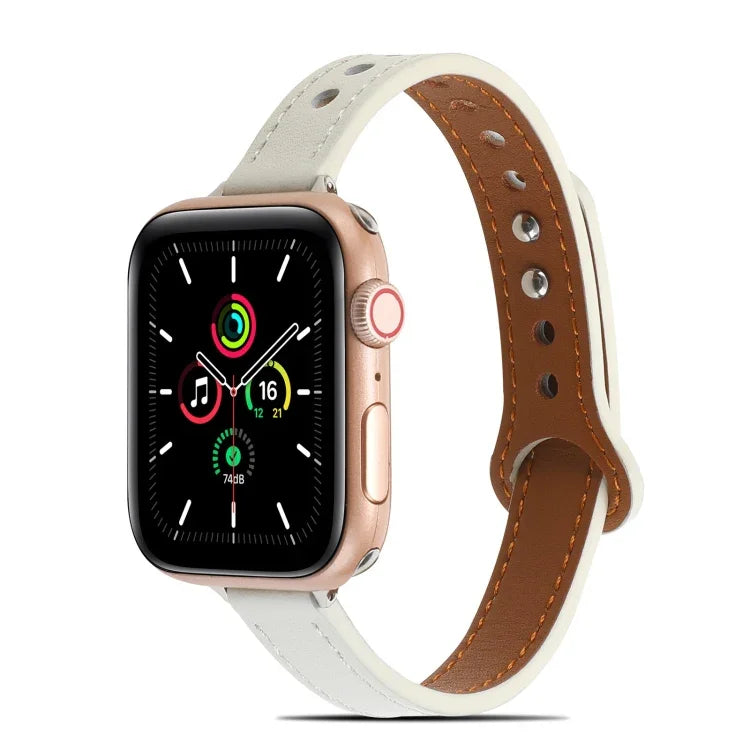 สายหนังหมุดคู่สำหรับ Apple Watch Series, 7 ขนาด 41 มม. / 6&SE&5&4 ขนาด 40 มม. / 3&2&1 ขนาด 38 มม., 7 ขนาด 45 มม. / 6&SE&5&4 ขนาด 44 มม. / 3&2&1 ขนาด 42 มม.