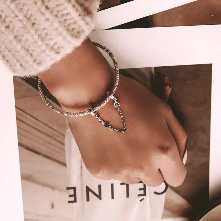 สร้อยข้อมือและสร้อยคอ DIY สายรัดนิรภัยลายดอกไม้ย้อนยุคเงินสเตอร์ลิง S925, ดอกไม้ย้อนยุค