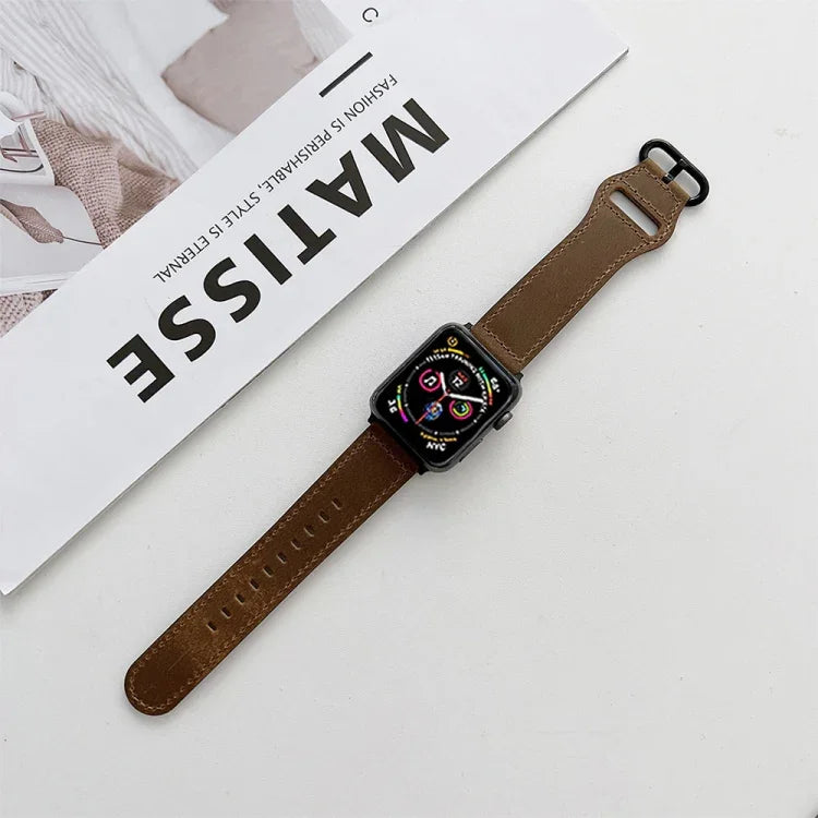 สายหนังแท้หัวเข็มขัดวงรี สำหรับ Apple Watch Series, 7 41mm / 6&SE&5&4 40mm / 3&2&1 38mm, 7 45mm / 6&SE&5&4 44mm / 3&2&1 42mm
