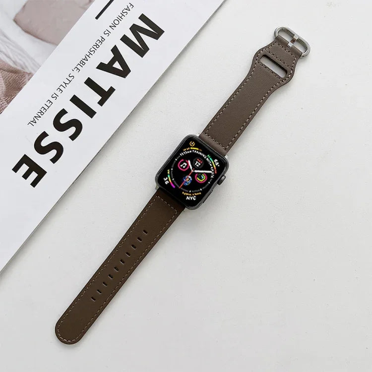 สายหนังแท้หัวเข็มขัดวงรี สำหรับ Apple Watch Series, 7 41mm / 6&SE&5&4 40mm / 3&2&1 38mm, 7 45mm / 6&SE&5&4 44mm / 3&2&1 42mm