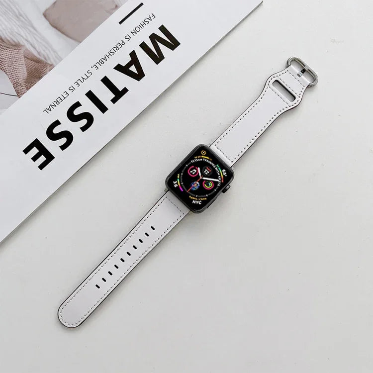 สายหนังแท้หัวเข็มขัดวงรี สำหรับ Apple Watch Series, 7 41mm / 6&SE&5&4 40mm / 3&2&1 38mm, 7 45mm / 6&SE&5&4 44mm / 3&2&1 42mm