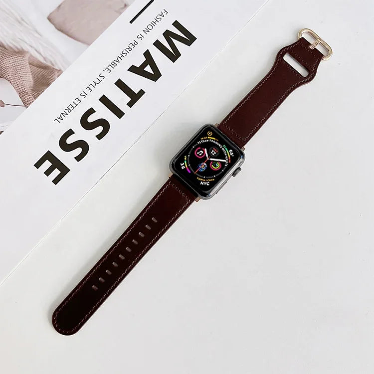 สายหนังแท้หัวเข็มขัดวงรี สำหรับ Apple Watch Series, 7 41mm / 6&SE&5&4 40mm / 3&2&1 38mm, 7 45mm / 6&SE&5&4 44mm / 3&2&1 42mm