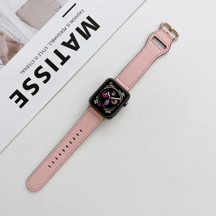 สายหนังแท้หัวเข็มขัดวงรี สำหรับ Apple Watch Series, 7 41mm / 6&SE&5&4 40mm / 3&2&1 38mm, 7 45mm / 6&SE&5&4 44mm / 3&2&1 42mm