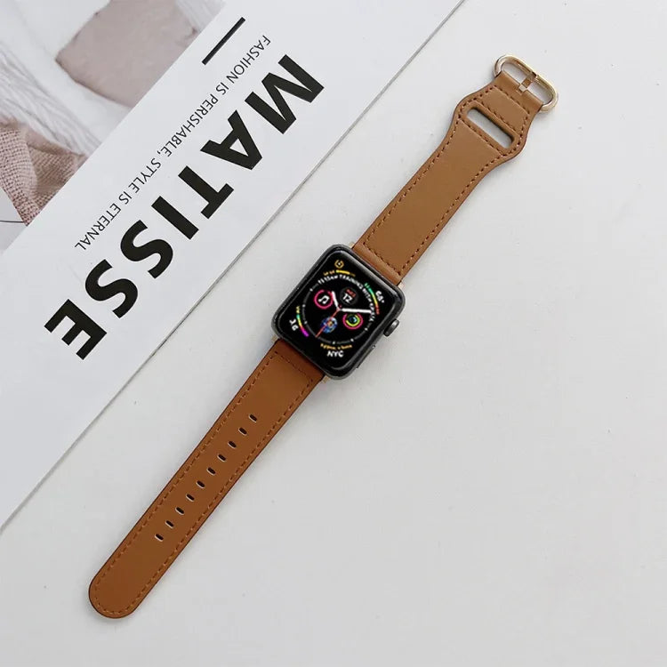 สายหนังแท้หัวเข็มขัดวงรี สำหรับ Apple Watch Series, 7 41mm / 6&SE&5&4 40mm / 3&2&1 38mm, 7 45mm / 6&SE&5&4 44mm / 3&2&1 42mm